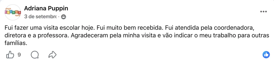 Depoimento de Adriana Puppin: visita escolar e indicação para outras famílias